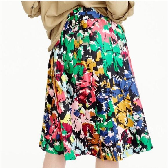 J. Crew Double Pleated Silk Flare Skirt Colorful Brushstroke Floral, Size 4 - Picture 3 of 13